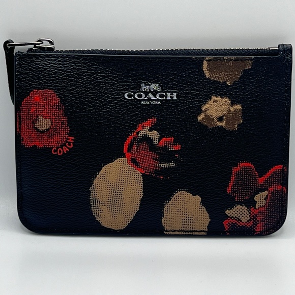 COPY - COACH Corner Zip Luxury Small Wristlet Black With Floral Pattern *New* - Picture 2 of 4
